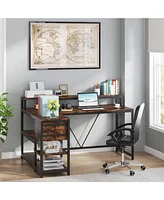 Tribesigns 55-inches Reversible L Shaped Desk with Drawer, Modern White Corner Home Office Table Storage Shelves and Monitor Stand, Wooden