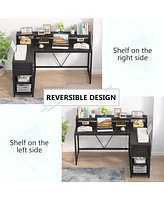 Tribesigns 55-inches Reversible L Shaped Desk with Drawer, Modern White Corner Home Office Table Storage Shelves and Monitor Stand, Wooden