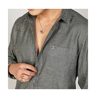 Campus Sutra Men's Olive Green Embroidered One-Lined Shirt