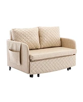 Mondawe Beige Convertible Sleeper Sofa Bed Loveseat With Headboard And 2 Pillows For Living Room