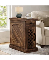 Tribesigns End Table Set of 2, Narrow Side Table with Drawer and Cabinet, Farmhouse Nightstand Sofa End Table for Small Space, Living Room, Bedroom, V