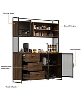Homsee Brown Buffet Sideboard Cabinet with Metal Mesh Doors, 3-Drawers