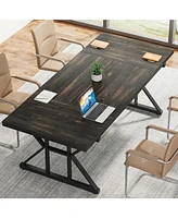 Tribesigns 6FT Conference Table, 70.86 L x 31.49 W 29.52 H Inches Rectangle Meeting Room Rustic Wood Seminar Table Executive Desk for Office,