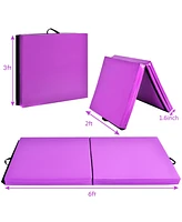 Costway 6'x2' x 1.6"Gymnastics Yoga Mat Thick Two Folding Panel Purple Portable