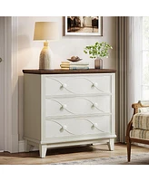 Tribesigns 31.5" Farmhouse Nightstand, Set of 2, Large 3 Drawers Wood Bedside Table Night Stand, Wide Sofa Side End Table Chest of Dresser for Living