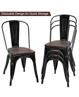 Sugift 18 Inch Set of 4 Stackable Metal Dining Chair with Wood Seat