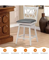 Sugift 2 Pieces 25 Inch Swivel Counter Height Barstool Set with Rubber Wood Legs