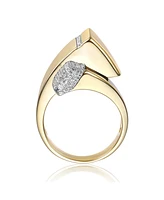 Genevive Sterling Silver 14k Gold Plated Cubic Zirconia Modern Open Cuff Scroll Ring