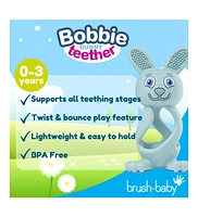 Brush-Baby Bobbie Bunny Baby Teether Toy Eucalyptus Green | Twist & Bounce Teething Toy