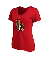 Fanatics Women's Brady Tkachuk Red Ottawa Senators Authentic Stack Name Number V-Neck T-Shirt