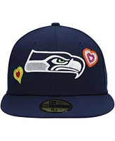 New Era Men's College Navy Seattle Seahawks Chain Stitch Heart 59FIFTY Fitted Hat