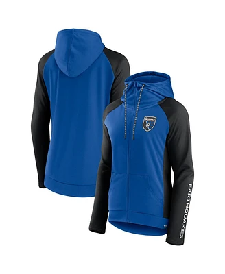 Fanatics Women's Blue/Black San Jose Earthquakes Iconic Raglan Full-Zip Hoodie