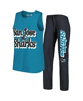 Concepts Sport Women's Teal/Black San Jose Sharks Meter Muscle Tank Top Pants Sleep Set