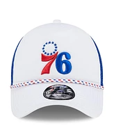 New Era Men's White/Royal Philadelphia 76ers Court Sport Foam A-Frame 9FORTY Adjustable Trucker Hat