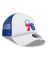 New Era Men's White/Royal Philadelphia 76ers Court Sport Foam A-Frame 9FORTY Adjustable Trucker Hat