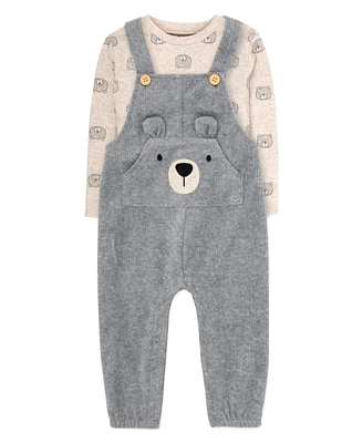 Baby Essentials Boy Bear Overall and Long Sleeve T-shirt, 2-Piece Set