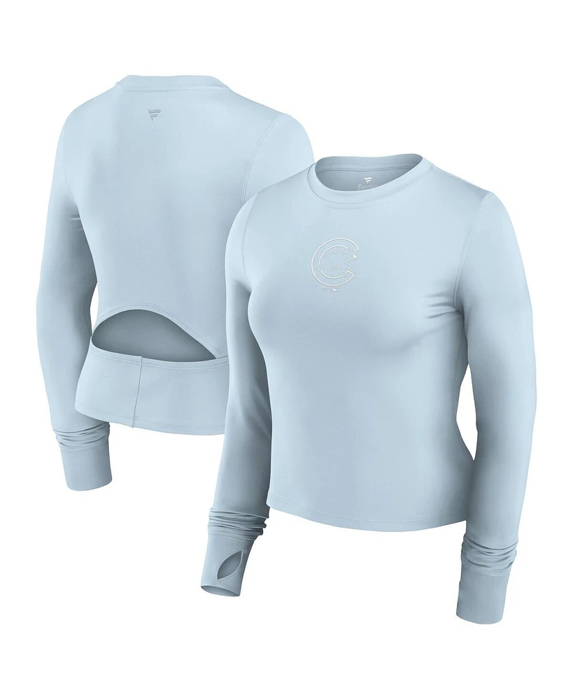 Fanatics Women's Light Blue Chicago Cubs Studio Fitted Long Sleeve Gym Top