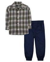 Baby Essentials Boy Vest, Plaid Button Down Shirt & Pant Outfit, 3-Piece Set