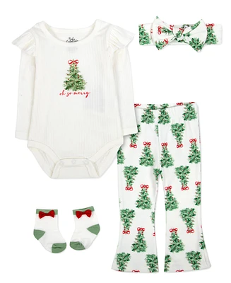 Baby Essentials Girl Christmas Tree Outfit, 4-Piece Set