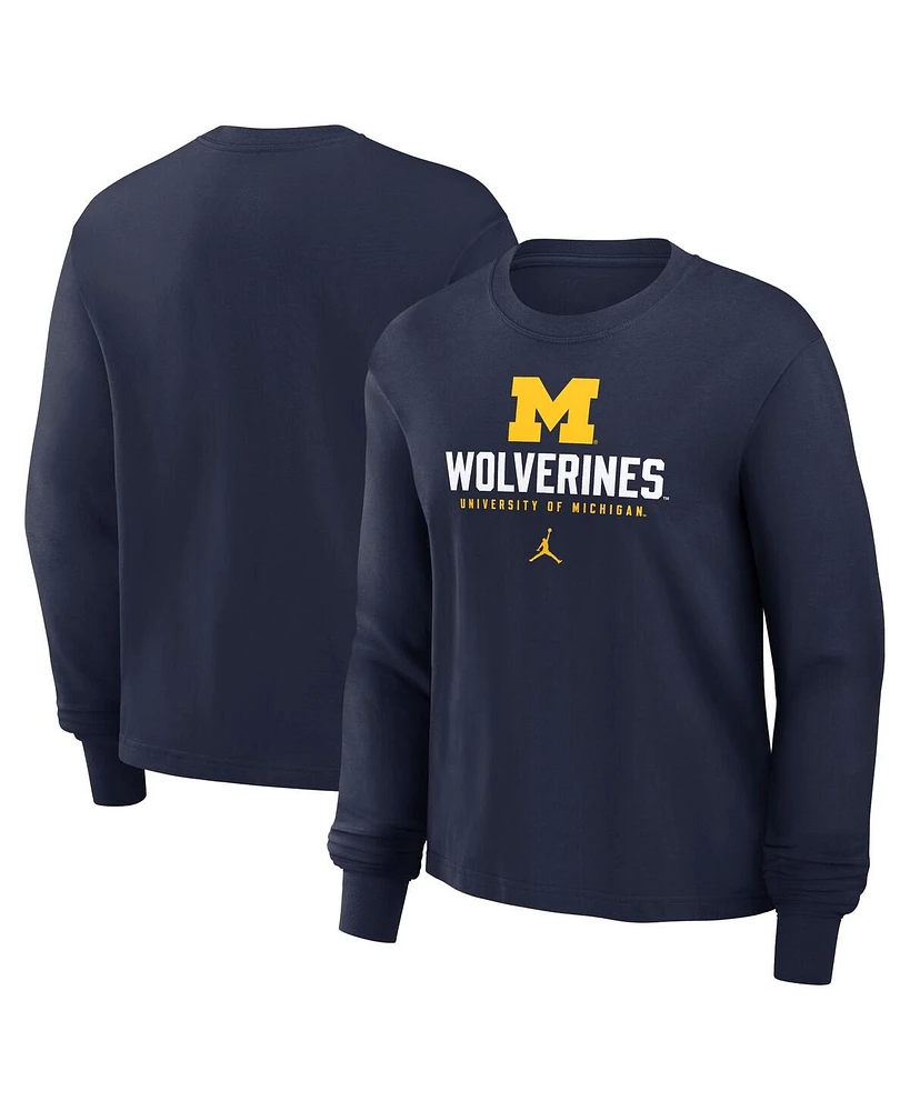 Jordan Women's Navy Michigan Wolverines Primetime University Long Sleeve Boxy T-Shirt