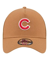 New Era Men's Brown Chicago Cubs A-Frame Trucker 9FORTY Adjustable Hat