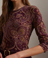 Lauren Ralph Petite Paisley Cotton-Blend Sweater