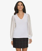 Calvin Klein Women's V-Neck Mixed-Media Top