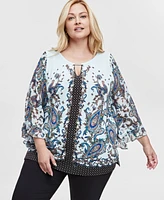 Jm Collection Plus PrintED Wide-Sleeve Top, Exclusively at Macy's