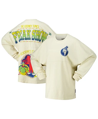 Spirit Jersey Men's and Women's Cream Looney Tunes Freak Show Oversized Long Sleeve T-Shirt