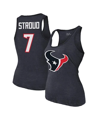 Majestic Women's C.j. Stroud Navy Houston Texans Name Number Tri-Blend Tank Top