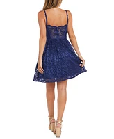 Morgan & Company Juniors' Glitter-Lace Corset Skater Dress