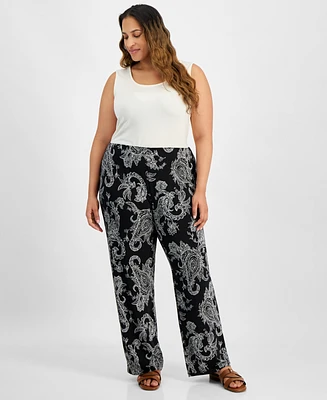 Jm Collection Plus Paisley-Print Pull-On Pants, Created for Macy's