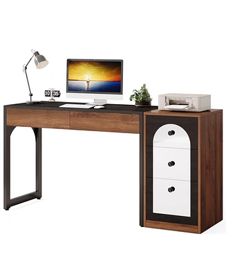 Tribesigns 40 Inches Computer Desk, Modern L Shaped Office Desk with File Drawer Cabinet, Wood Home Office Desk, Simple Writing Study Work Desk with 5