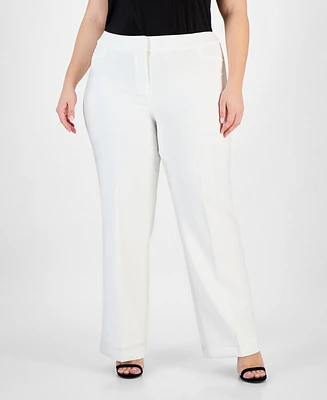 Kasper Plus Mid-Rise Full-Length Straight-Leg Pants