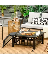 Skonyon 32 Inch 3 in 1 Outdoor Square Fire Pit Table with Bbq Grill and Rain Cover for Camping