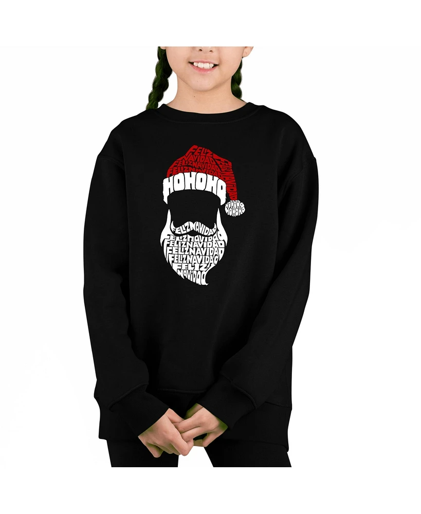 La Pop Art Girls Feliz Navidad Santa Claus Word Crewneck Sweatshirt