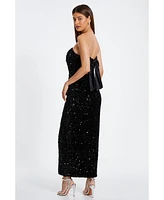 Quiz Women's Sequin Bandeau Sweetheart Bow Back Maxi Dress