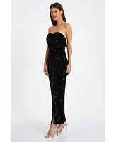 Quiz Women's Sequin Bandeau Sweetheart Bow Back Maxi Dress