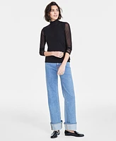 On 34th Women's Solid Mock-Neck Mesh Top, Created for Macy's