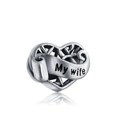 Bling Jewelry Filigree Words Saying I Love You Heart Charm Bead For Women Wife Daughter Oxidized Sterling Silver Fits European Charm Bracelet