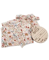 Baby Essentials Baby Girl Floral Footie, Swaddle, Headband & Wood Sign, 4-Piece Set