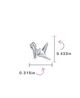 Bling Jewelry 3D Geometric Origami Jewelry Small Animals Bird Swan Crane Stud Earring Sterling Silver