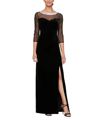 Alex Evenings Plus Velvet Illusion-Yoke Gown