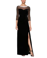 Alex Evenings Plus Velvet Illusion-Yoke Gown