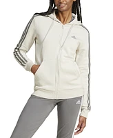 adidas Women's 3-Stripe Cotton Fleece Full-Zip Hoodie Sweatshirt