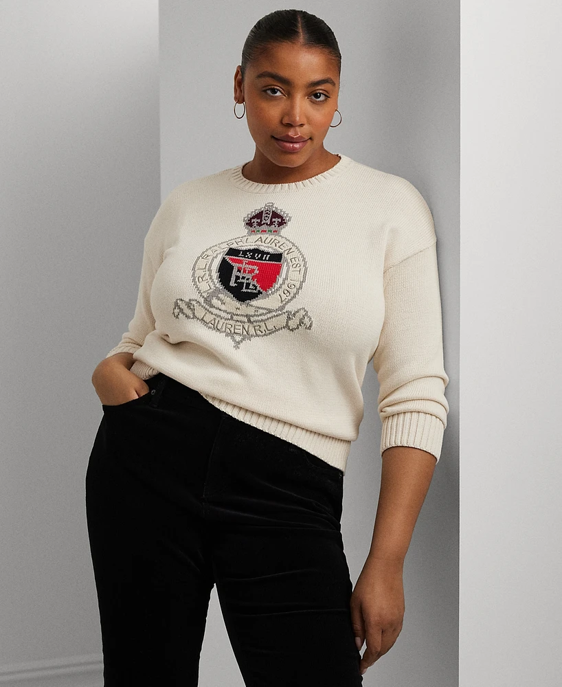 Lauren Ralph Lauren Plus Size Intarsia-Knit Crest Sweater