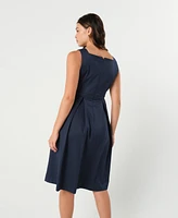 Marion Maternity Sleeveless Empire Waist Nursing Knee Length Tea Dress Navy Italian Light Weight Suiting Fabric