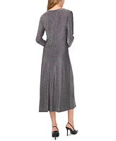 1.state Women's Round-Neck Long-Sleeve Metallic Midi Dress