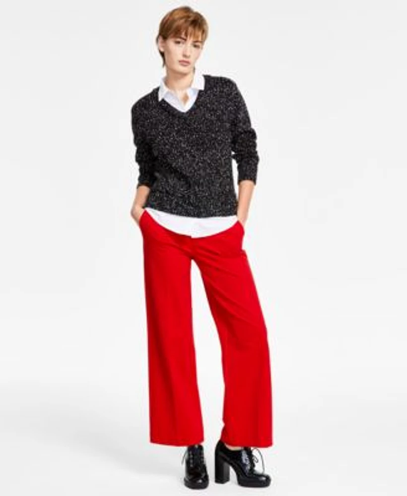 Liverpool Los Angeles Womens Layered Look Collared Sweater Kelsey Wide Leg Pants