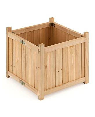 Skonyon Folding Square Fir Wood Raised Garden Bed with Removable Bottom